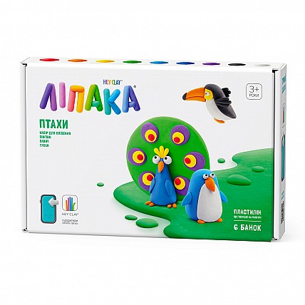 Набір пластиліну Липака - Птахи: Пінгвін, павич, тукан