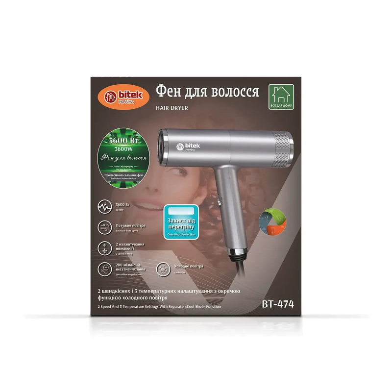 Фен для волос 3600Вт BITEK BT-474