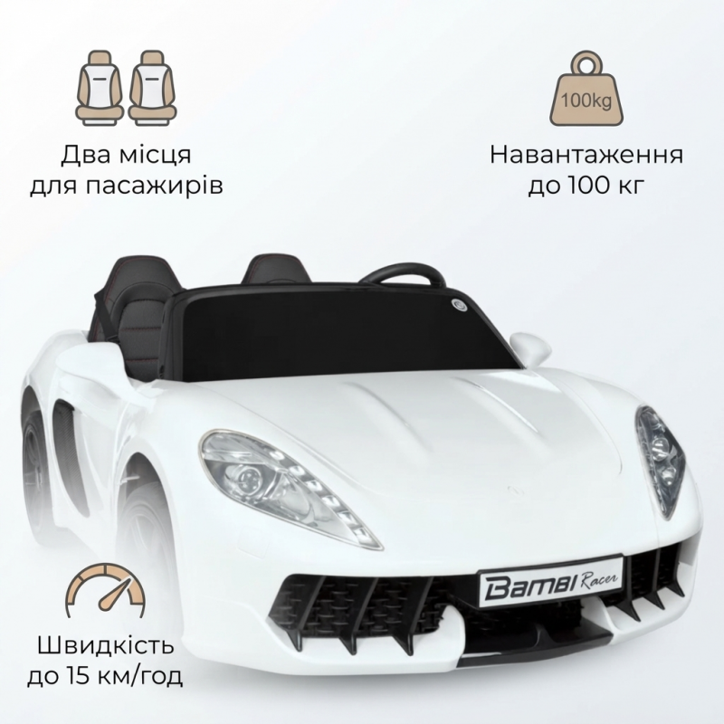 Дитячий електромобіль Bambi Racer M 4055AL-1, двомісний, швидкість до 15 км/год, навантаження до 100 кг