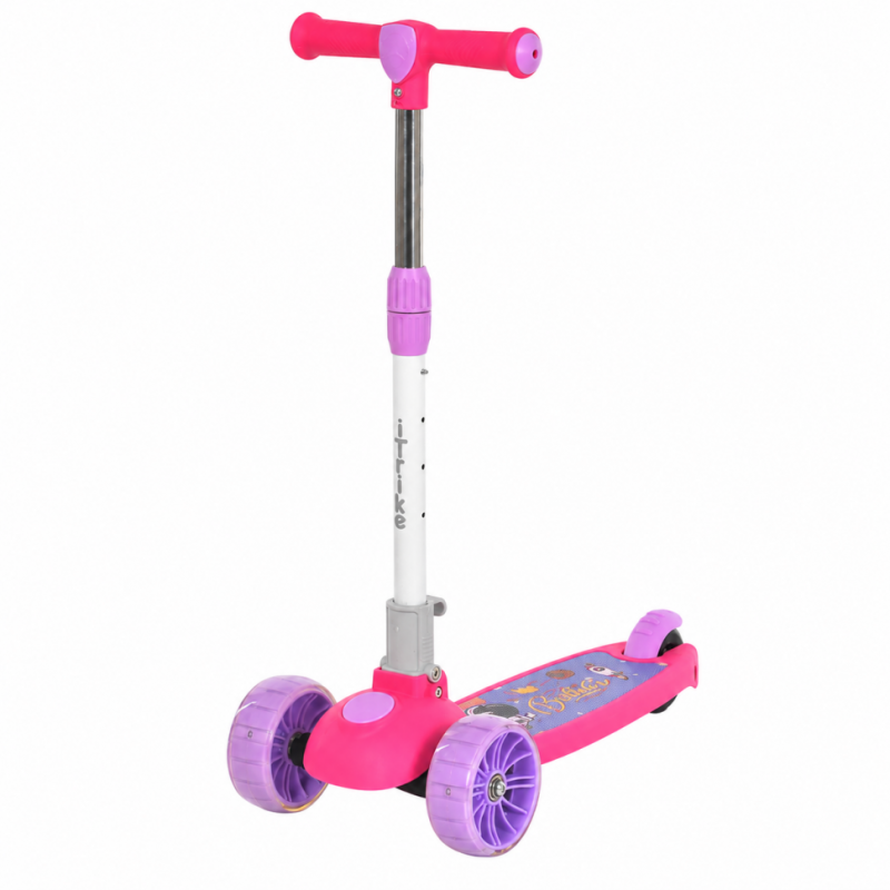 Детский самокат iTrike JR3-185-P, складной, свет, розовый, до 25 кг