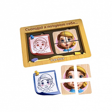 Деревянный пазл-сортер "Эмоции" Ubumblebees (ПСФ101) PSF101, 36 деталей