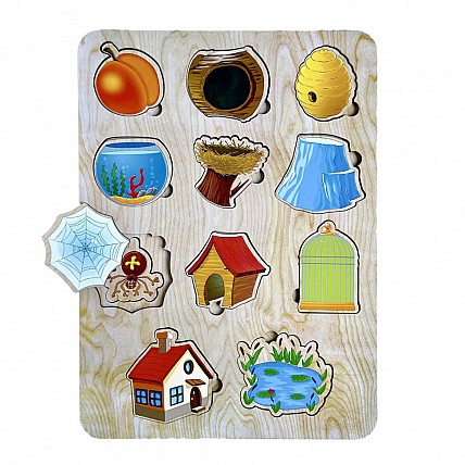 Деревянный пазл-вкладыш "Кто? Где живет?" Ubumblebees (ПСД059) PSD059 сортер