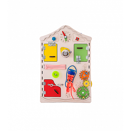 Детская доска домик развивающая. Бизиборд D008, 38х56х6