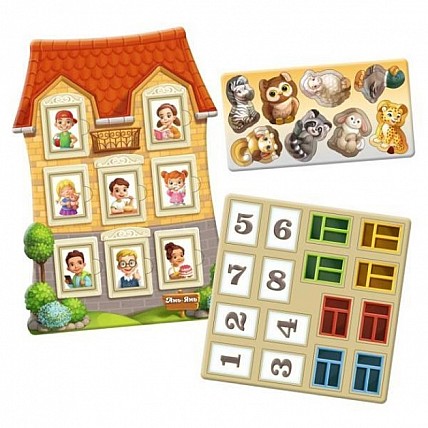 Деревянный пазл-вкладыш "Домик с заданиями" (ПСФ112) PSF112