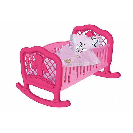 Игрушечная кроватка-колыбель для кукол 4524TXK с постельным бельем Розовая