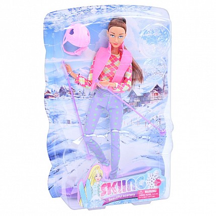 Детская кукла "Лыжница" 8520(Pink) розовый, шарнирная 29 см