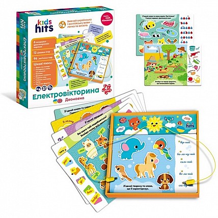 Электровикторина детская "Двуязычный" KH55/002 в комплекте 6 карточек 12 заданий