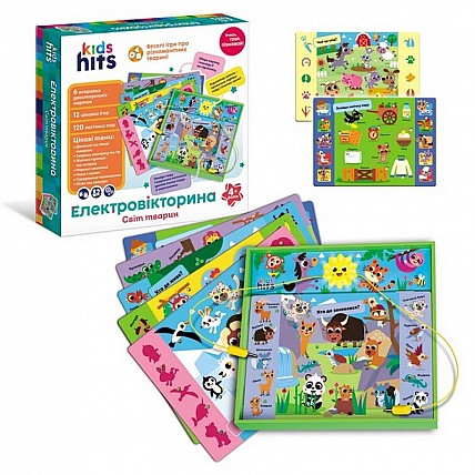 Электровикторина детская "Мир животных" KH55/003 в комплекте 6 карточек 12 заданий