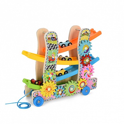 Дерев'яна іграшка "Трек" MD2594 каталка, машинки 4см 3шт