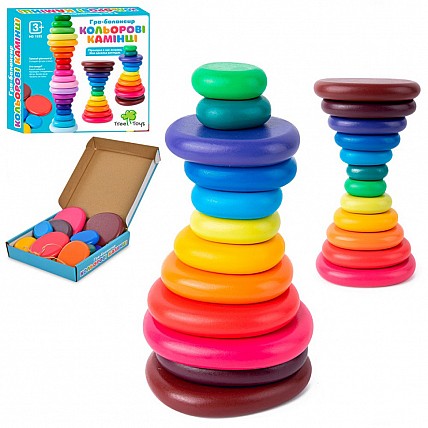 Деревянная игрушка Балансир MD 1935 кольца-камни, 12 штук