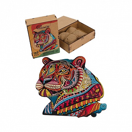 Фигурный деревянный пазл A3 "Загадочный тигр" PuzA3-03110, 129 деталей