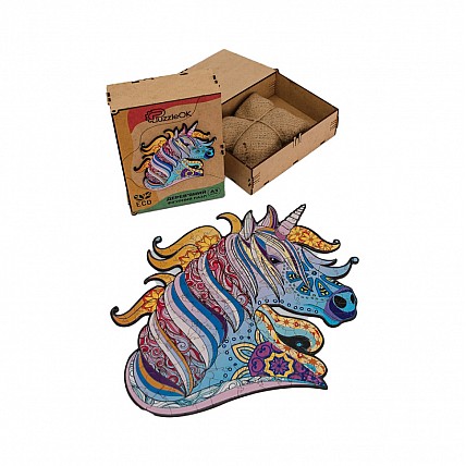 Фигурный деревянный пазл A3 "Сказочный единорог" PuzA3-03106, 148 деталей