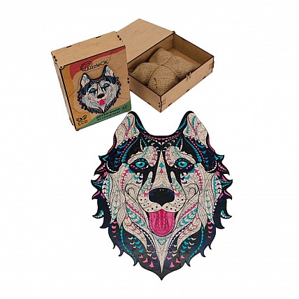 Фигурный деревянный пазл A3 "Снежный хаски" PuzA3-03112, 123 детали