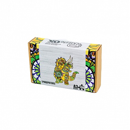 Фигурный деревянный пазл A3 "Трицератопс" PuzA3-00903, 130 элементов