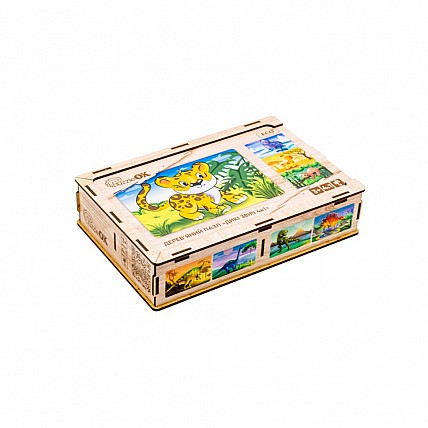 Деревянный детский пазл 4в1 "Дикие звери" Puz-58714, 80 элементов