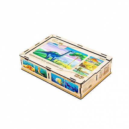 Деревянный детский пазл 4в1 "Динозавры" Puz-74598, 80 элементов