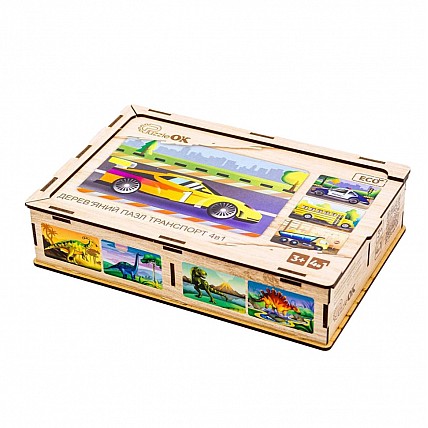 Деревянный детский пазл 4в1 "Транспорт" Puz-14785, 80 элементов