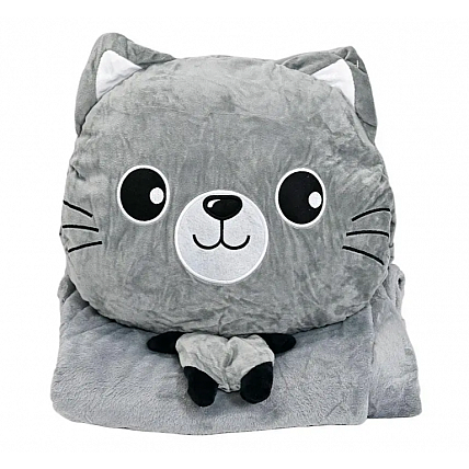 Детская мягкая игрушка "Кошечка" L1128(Grey) игрушка с пледом, размер 40 см