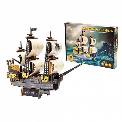 Деревянный 3D конструктор "Пиратский корабль" Puz-00928, 196 деталей