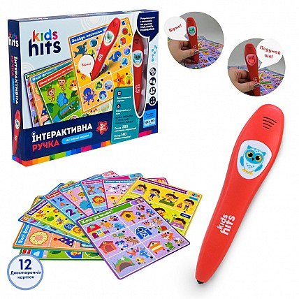 Интерактивная ручка "Первые знания" KH60/001, 6 учебных тем 12 двусторонних карточек