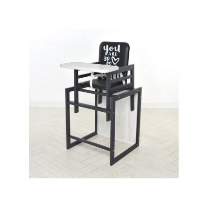 Graphite Alaska feeding chair, for feeding, with table, black+white