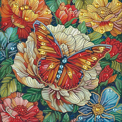 Алмазная мозаика "Цветная бабочка" BH003 неполная выкладка 25х25 см