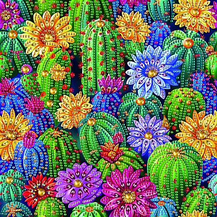 Алмазная мозаика "Цветочные кактусы" BH014 неполная выкладка 25х25 см