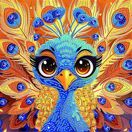 Алмазная мозаика "Милый павлин" BH039 неполная выкладка 25х25 см