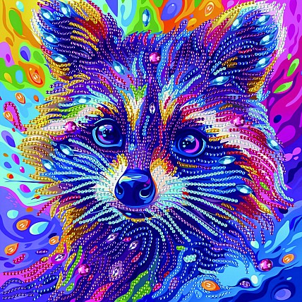 Алмазная мозаика "Цветной енот" BH031 неполная выкладка 25х25 см