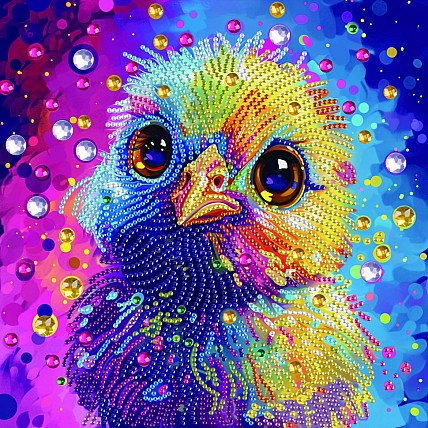 Алмазная мозаика "Цветной птенец" BH033 неполная выкладка 25х25 см