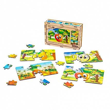 Детский деревянный Фрукты 4 в 1 Puz-84681, 80 элементов