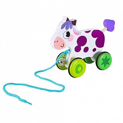 Дитяча дерев'яна каталочка "Корівка" C15030-6 на мотузці