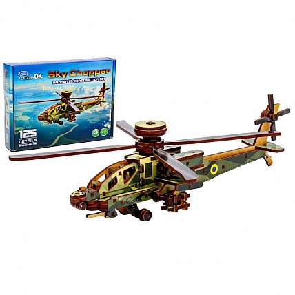 Дерев'яний 3D-конструктор «Вертоліт» Пуз-00954, 125 деталей