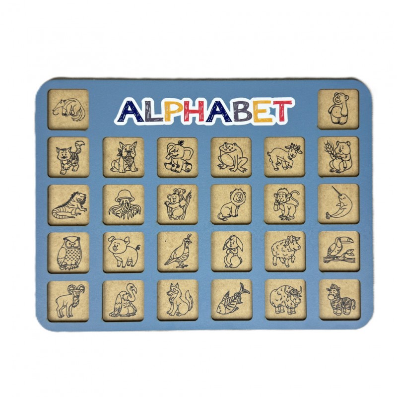 Дерев'яний алфавіт-вкладиш англійський "ALPHABET" синій 29х39 см
