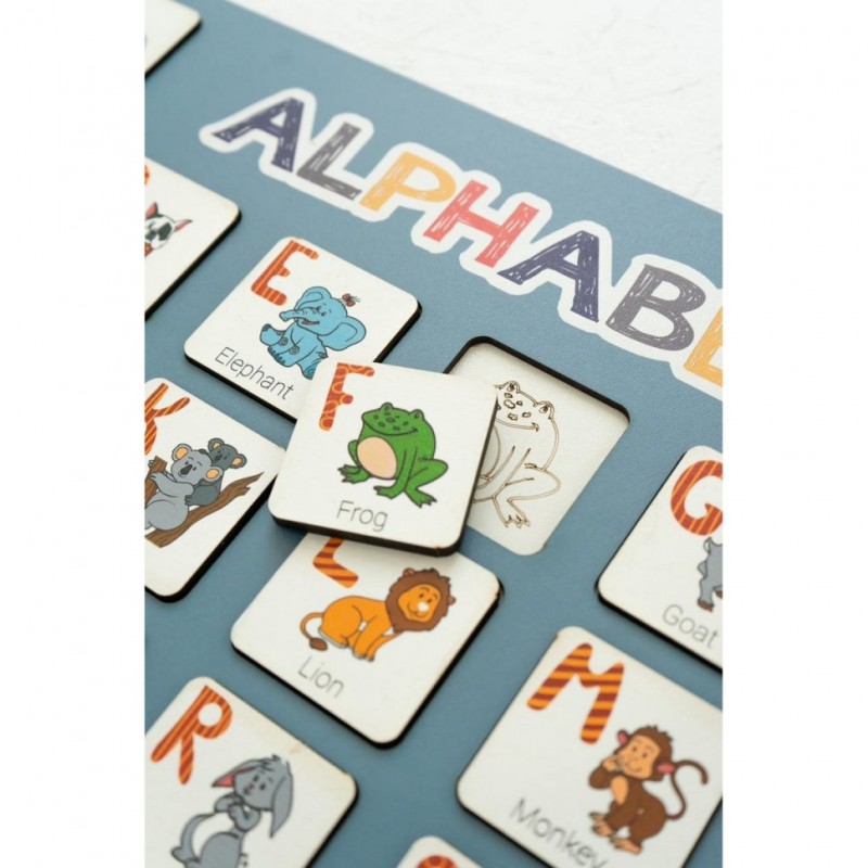 Дерев'яний алфавіт-вкладиш англійський "ALPHABET" синій 29х39 см