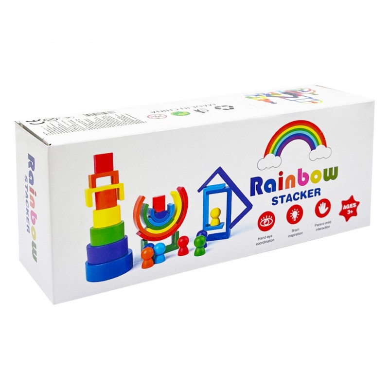 Деревянная игрушка "Радуга-балансир" C15025, 27 разноцветных фигур