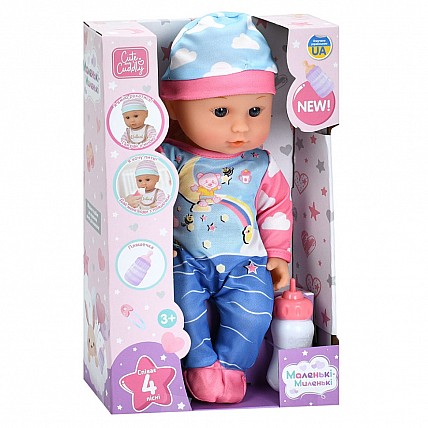 Дитяча лялька-пупс M 6184 I UA 30 см, пляшечка, музика, 4 пісні