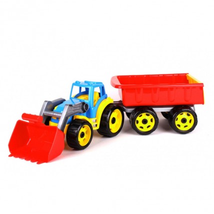 3688TXK Toy Tractor with Bucket and Trailer, 2 Colors Multicolor