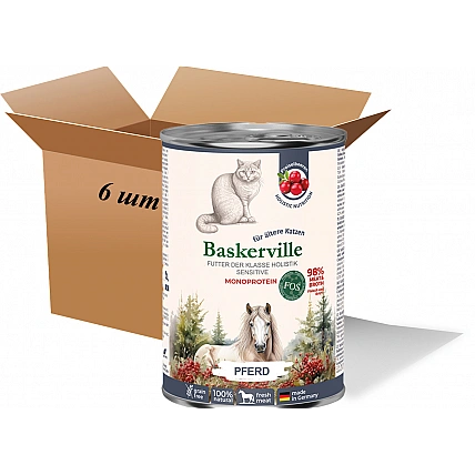 Вологий корм Vaskerville, Holistic Пребіо, Коніна з журавлиною. Повнораційний корм для кішок з чутливим травленням та літніх кішок, 400 г (6 шт. упаковка)