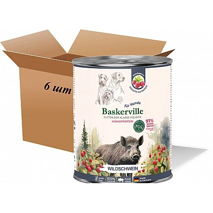 Вологий корм для собак. Васкервілл Пребіо Дикий кабан з малиною, повнорационный корм, 800 г (6 шт. упаковка)