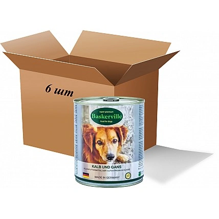 Вологий корм для собак Вaskerville Телятина та м'ясо гуски, 400 г (6 шт. упаковка)
