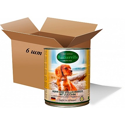 Вологий корм для собак Вaskerville Півень з рисом та цукіні, 400 г (6 шт. упаковка)