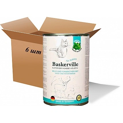 Вологий корм для котів Вaskerville, Holistic Оленіна з кроликом та котячою м'ятою, 400 г (6 шт. упаковка)