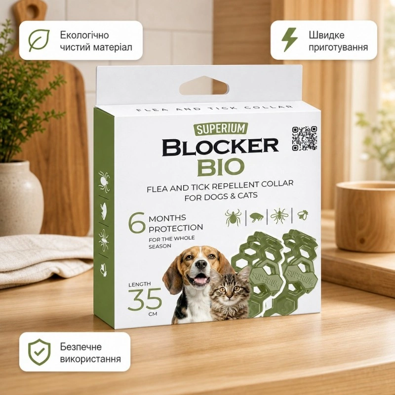 Нашийник SUPERIUM Blocker Bio від кліщів і бліх для котів і собак, 2 шт., 35 см, модель 20206