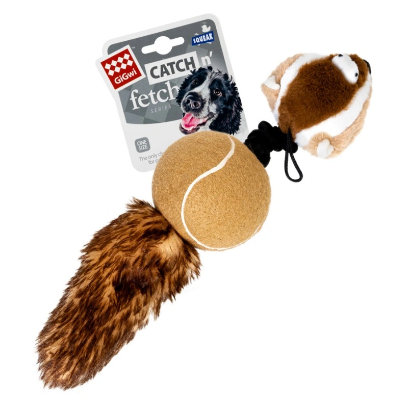 Іграшка для собак Барсук з 2-ма пищалками GiGwi Catch&fetch, штучне хутро, тенісна гума, мотузка