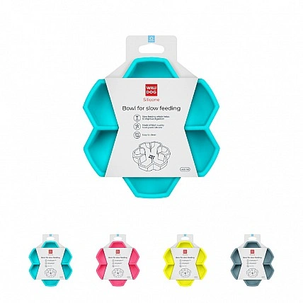 Миска для медленного кормления WAUDOG Silicone, 450 мл, голубой
