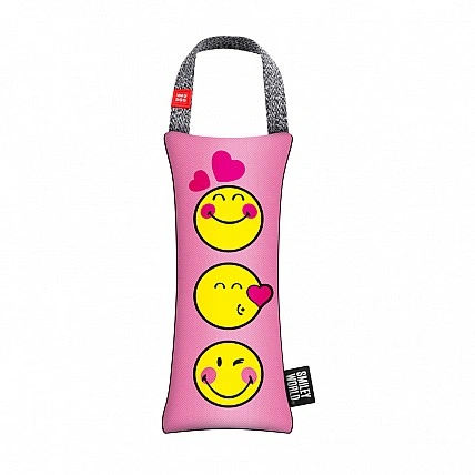 Игрушка для собак WAUDOG Fun с пищалкой, рисунок "Смайлы на розовом", M, Ш 9 см, Дл 21 см