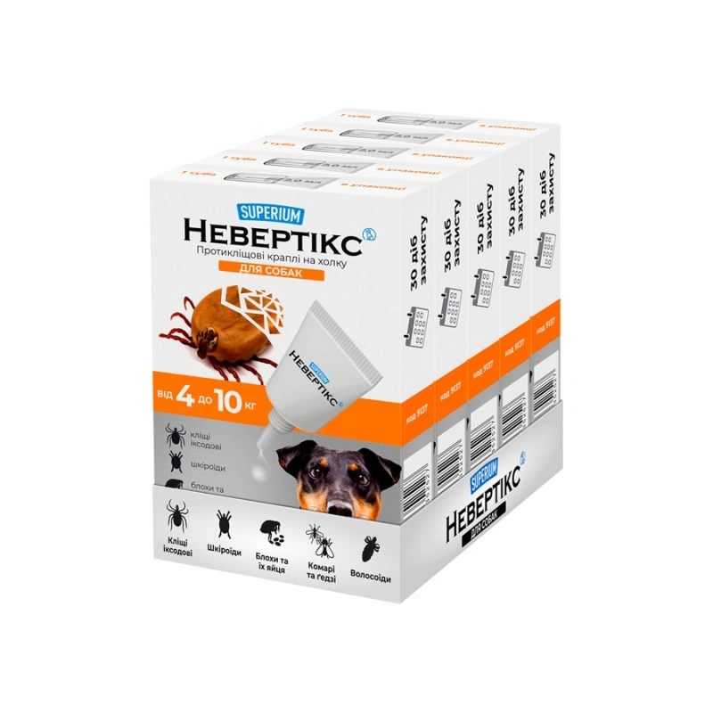 SUPERIUM Nevertix, краплі проти кліщів на холці для собак, 4-10 кг