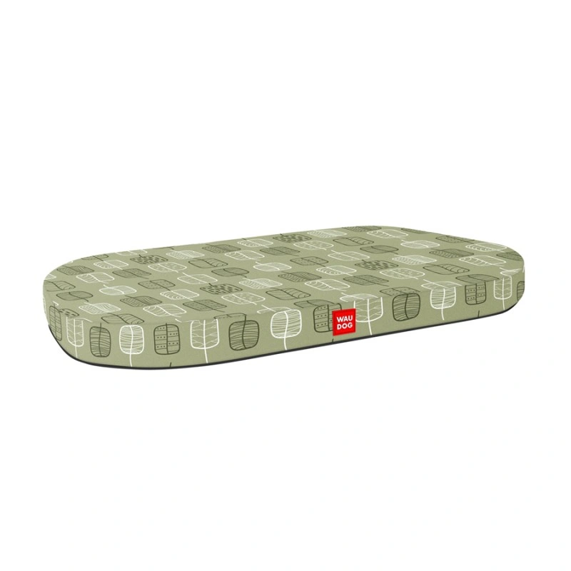 WAUDOG Relax Dog Bed, "Green Leaves" Pattern, with Removable Cover, Size S, W 55 cm, L 40 cm