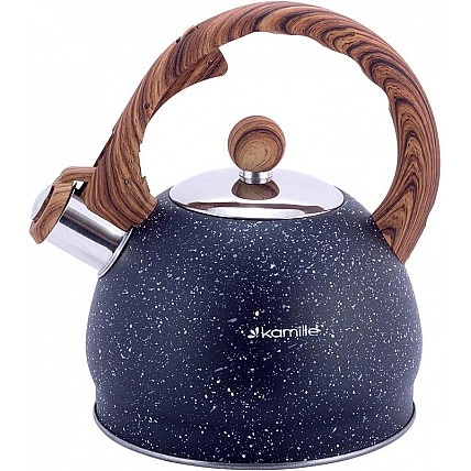 Kamille Whistling Kettle Marble 2L Stainless Steel Whistling Kettle, Black Marble KM-1071